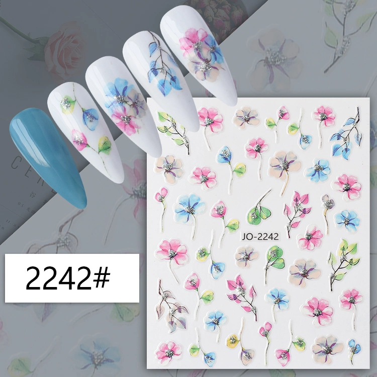 Floral Butterfly Adhesive Leaves Spring Summer Flowers Nail Stickers for Acrylic Nails Tips