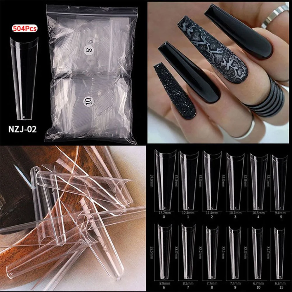500PCS/Bag Long Transparent Natural False Nail Artificial Fingernails Flat Shape Full Coverage French Style Fake Naisl Seamless Nail Tips