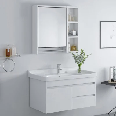 Tocador de baño lacado blanco de madera maciza con lavabo Foshan de estilo alemán