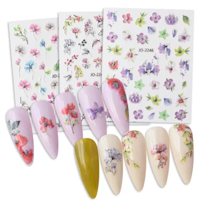 Adhesivo floral de mariposa, hojas de primavera y verano, pegatinas de uñas para puntas de uñas acrílicas